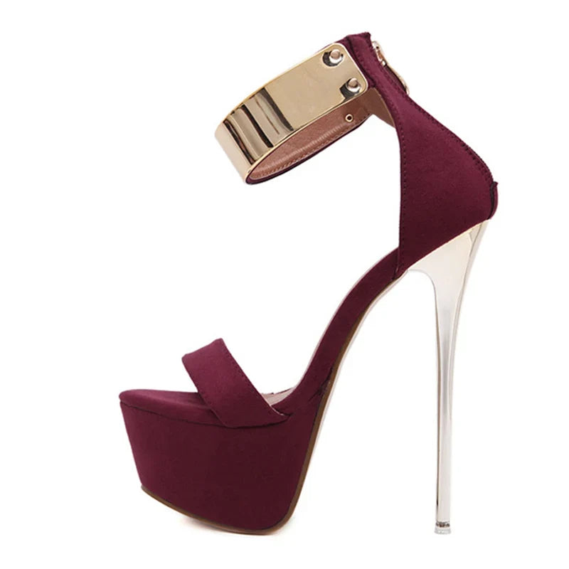 Sandalias de Tacón Alto con Plataforma y Pulsera al Tobillo
