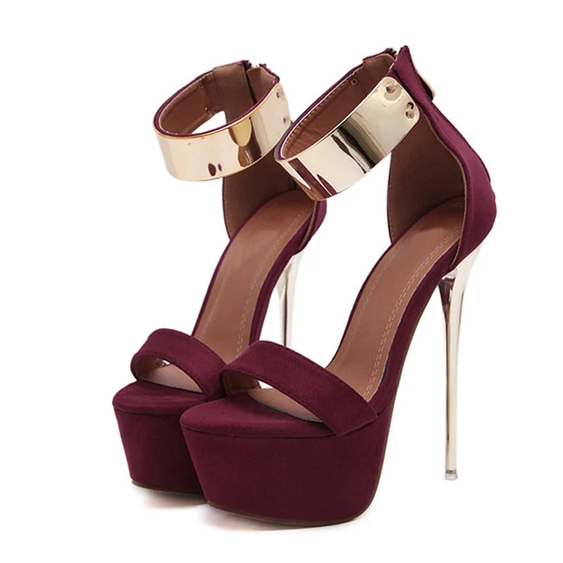 Sandalias de Tacón Alto con Plataforma y Pulsera al Tobillo
